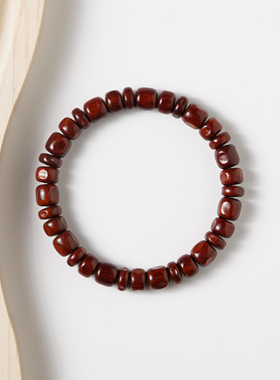 天然印度小叶紫檀手串二标料无胶膜精工手工时光机藏切单圈男女款