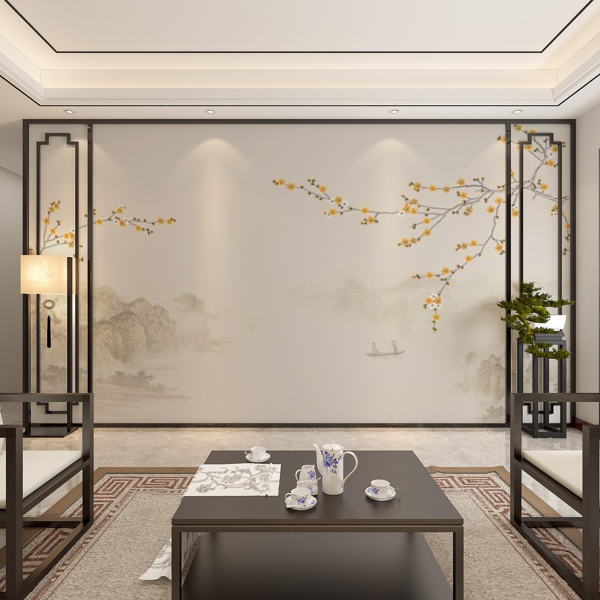 新中式花鸟壁布电视背景墙壁画客厅沙发影视墙纸墙布卧室壁纸2022_虎窝淘