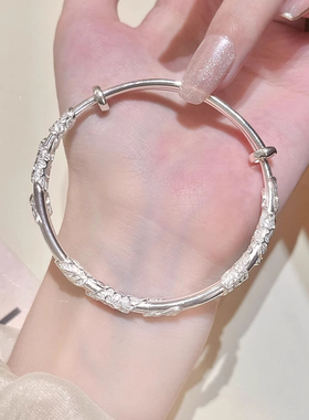 繁花纯银手镯女s999足银年轻款