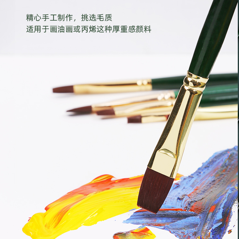 温莎牛顿丙烯画笔油画刷子高弹尼龙长杆颜料美术绘画专用笔套装石头画勾线笔平头圆头尖峰平峰画笔油画水粉笔 - 图3