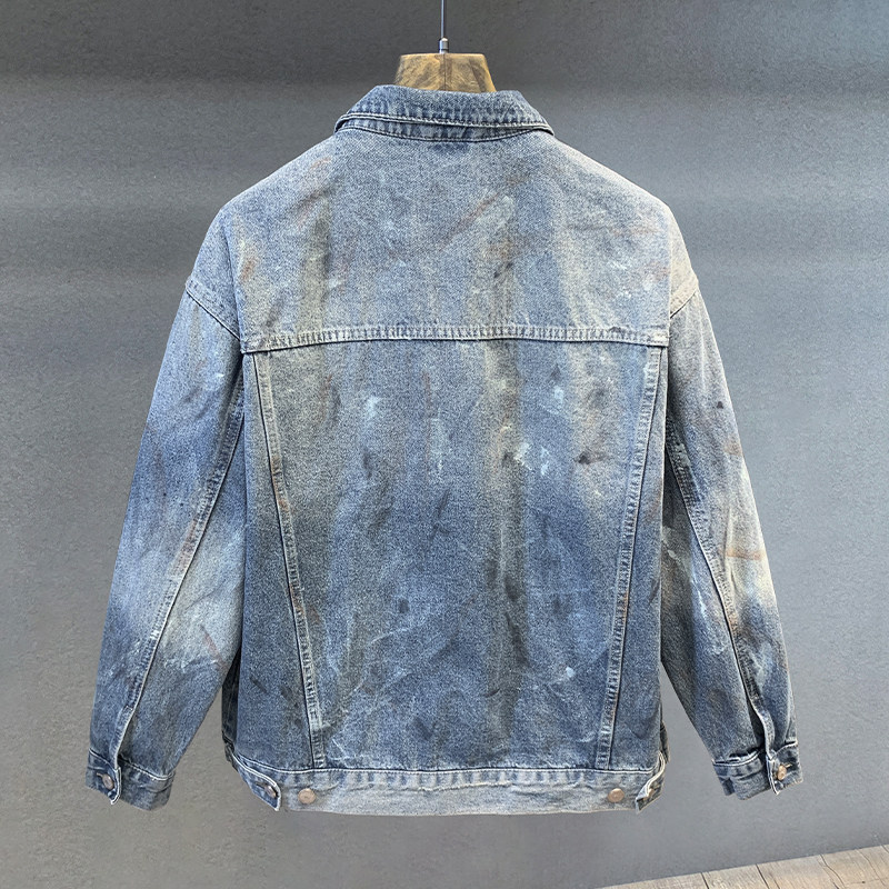 泼墨油漆脏脏复古水洗痞帅潮牌牛仔外套男士春秋宽松工装美式夹克,淘宝优惠券,粉丝福利购,淘宝优惠卷