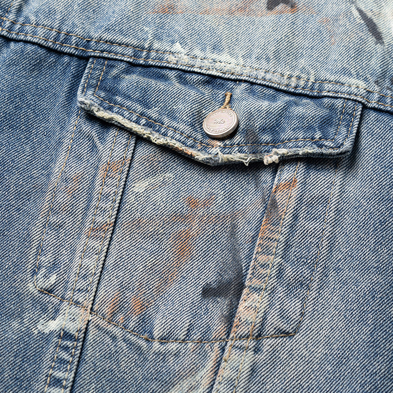 泼墨油漆脏脏复古水洗痞帅潮牌牛仔外套男士春秋宽松工装美式夹克,淘宝优惠券,粉丝福利购,淘宝优惠卷