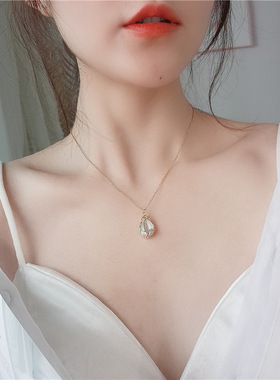 2021郁金香花朵项链女猫眼石镶钻