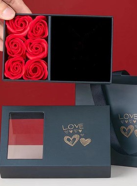 七夕6朵玫瑰花首饰盒情人节天地