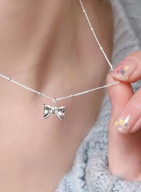 轻奢时尚小众设计感蝴蝶结吊坠项
