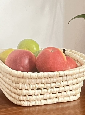 玉米皮手工编织零食收纳筐置物筐工艺品客厅耐用摆件拍照道具