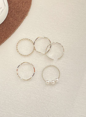 极简ins日韩简约波浪纹个性金色珍珠开口戒指女小众百搭可调节