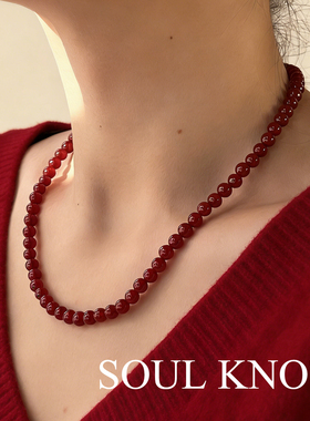 新年礼物新中式本命年天然红玛瑙红玉髓不掉色项链毛衣链颈链