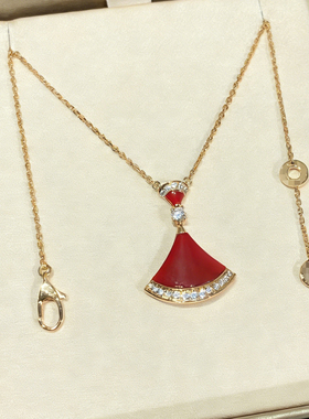 小裙子扇子天然红色新年节日项链