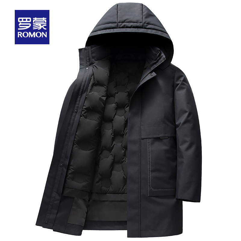 【可拆卸内胆】罗蒙羽绒服男士中长款加厚中年爸爸冬装派克服外套
