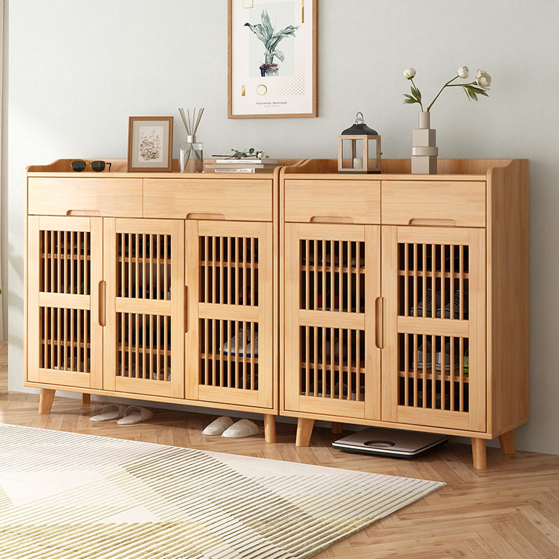 实木透气鞋柜家用门口1.2m橡胶木多层鞋架可调节层高玄关收纳鞋柜,淘宝优惠券,粉丝福利购,淘宝优惠卷