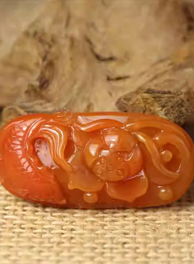 南保山南红玛瑙鲤鱼莲蓬挂件
