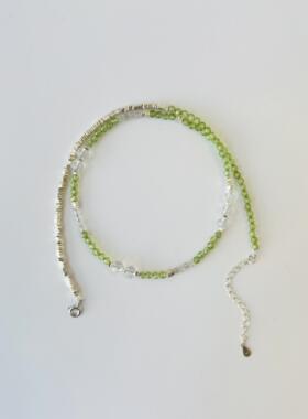 s925银橄榄石碎银子白水晶小清新