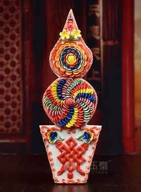 戴玉堂陶瓷工艺品瓷器藏传密法觉安钦巴八供朵玛食子/酥油花摆件