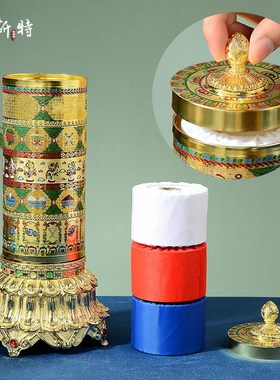 欧斯特电动转轮室内家用八吉祥彩绘电动转筒桌面转动金桶摆件