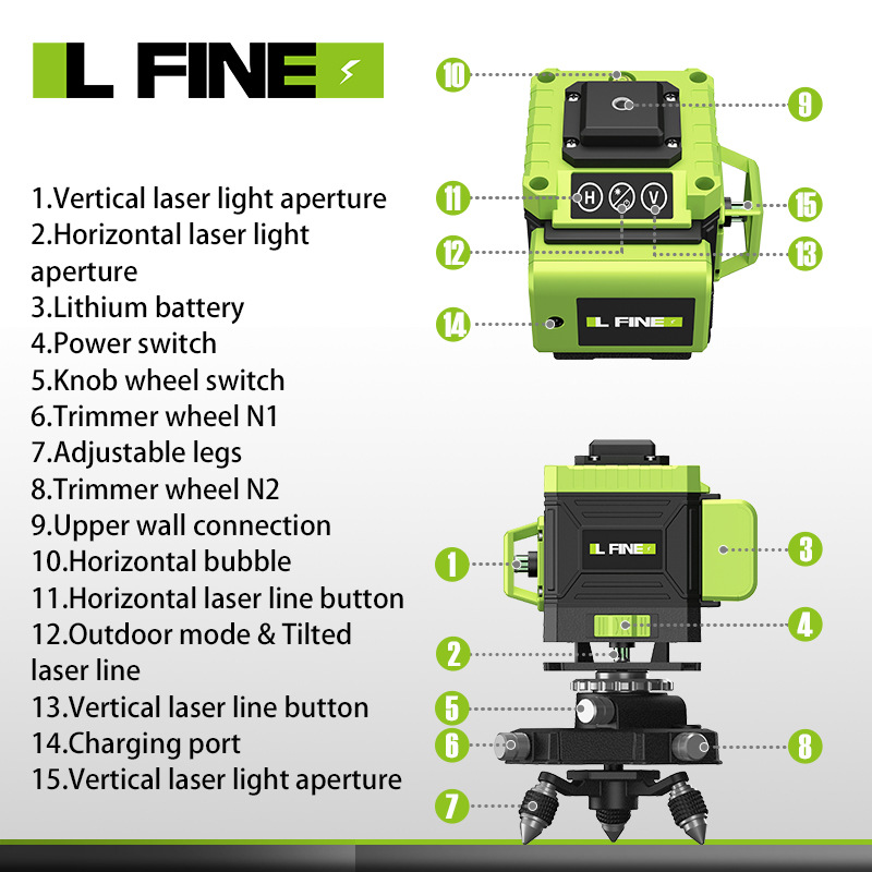 4D16线3D12线绿光水平仪激光水平仪投线仪Laser level-图1