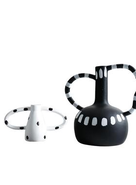 现代创意黑白波点花器树脂摆件样板房家居玄关客厅简约花瓶装饰品