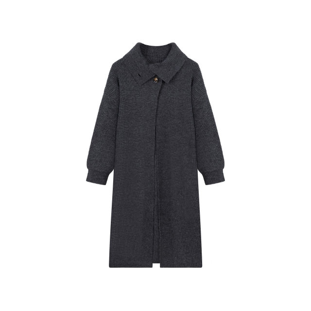 乔拉【片尾曲】秋冬新款灰色百搭宽松显瘦针织翻领长款大衣外套女