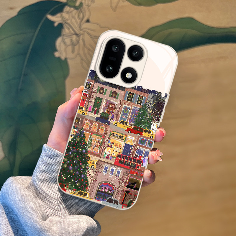 圣诞街景手机壳适用一加15圣诞树1+ace6秋冬13T雪花5pro小众12高级感3冬天11新款2玻璃oppo外壳oneplus全包套 - 图0