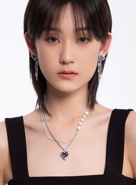 vk饰品 【幻境】爱心水晶石个性拼接小众时尚项链甜美甜酷颈链