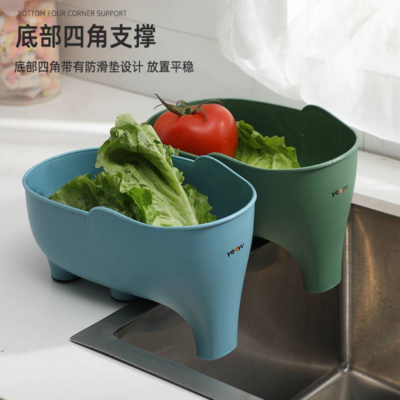 创意大象沥水篮多用途厨房收纳沥水筐家用水果蔬菜篮子塑料沥水篮 - 图1