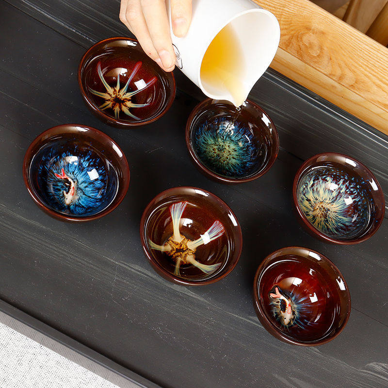 窑变陶瓷主人杯套装建盏品茗杯小茶杯单杯茶盏功夫茶具礼盒4个装,淘宝优惠券,粉丝福利购,淘宝优惠卷