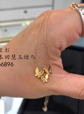 日本代购 AHKAH 18K金 papillon brrllant手链三只蝴蝶钻石项链
