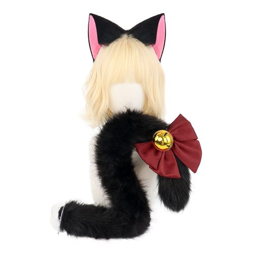 东京猫猫桃宫莓 仿真兽耳蝴蝶结尾巴cos套装兽尾铃铛配饰漫展道具 - 图3
