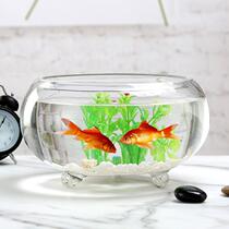 Thickened clear glass round fish tank with claws Creative gold fish tank Mini small table living room Turtle Vat Office