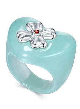 多色爱心亚克力戒指新款