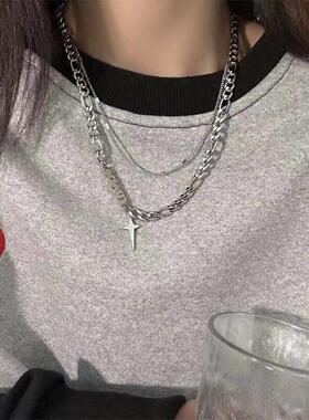小众设计四芒星双层叠戴项链男潮流高级感女潮夏网红气质锁骨链