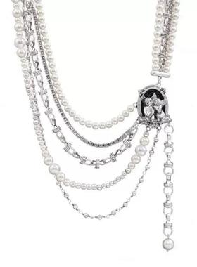 美式多层珍珠项链多层叠带小众颈链女生