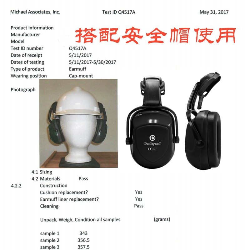 工业降噪音耳罩头盔式耳罩搭配安全帽头盔耳部防护听力隔音罩30dB - 图3