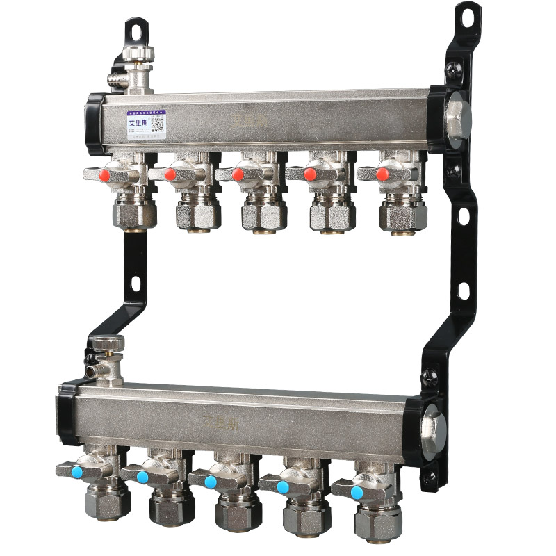 艾里斯地暖大流量分水器家用加厚全铜一体地热分水器全套阀门配件 - 图3