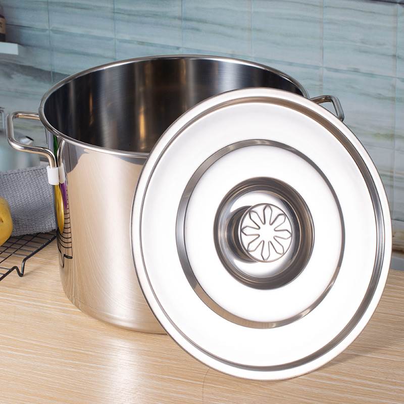 不锈钢汤桶商用圆形带盖煮肉桶炖卤肉锅高身复底锅加厚电磁炉汤锅-图0