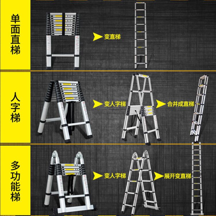 铝合金加厚直梯便携单面梯折叠人字梯升降工程梯家用梯子伸缩梯-图2