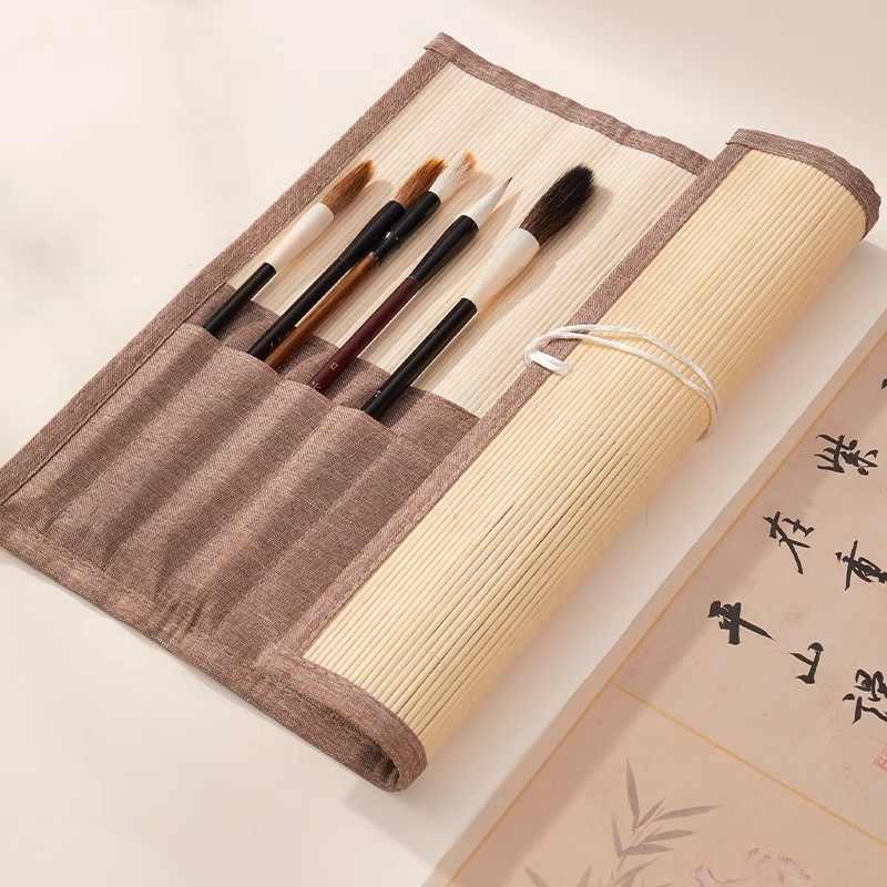 麻布毛笔笔帘便携书法卷竹笔帘学生笔袋毛笔专用国画复古收纳袋卷毛笔的帘子收纳卷帘收纳盒六品堂掌上碑帖,淘宝优惠券,粉丝福利购,淘宝优惠卷