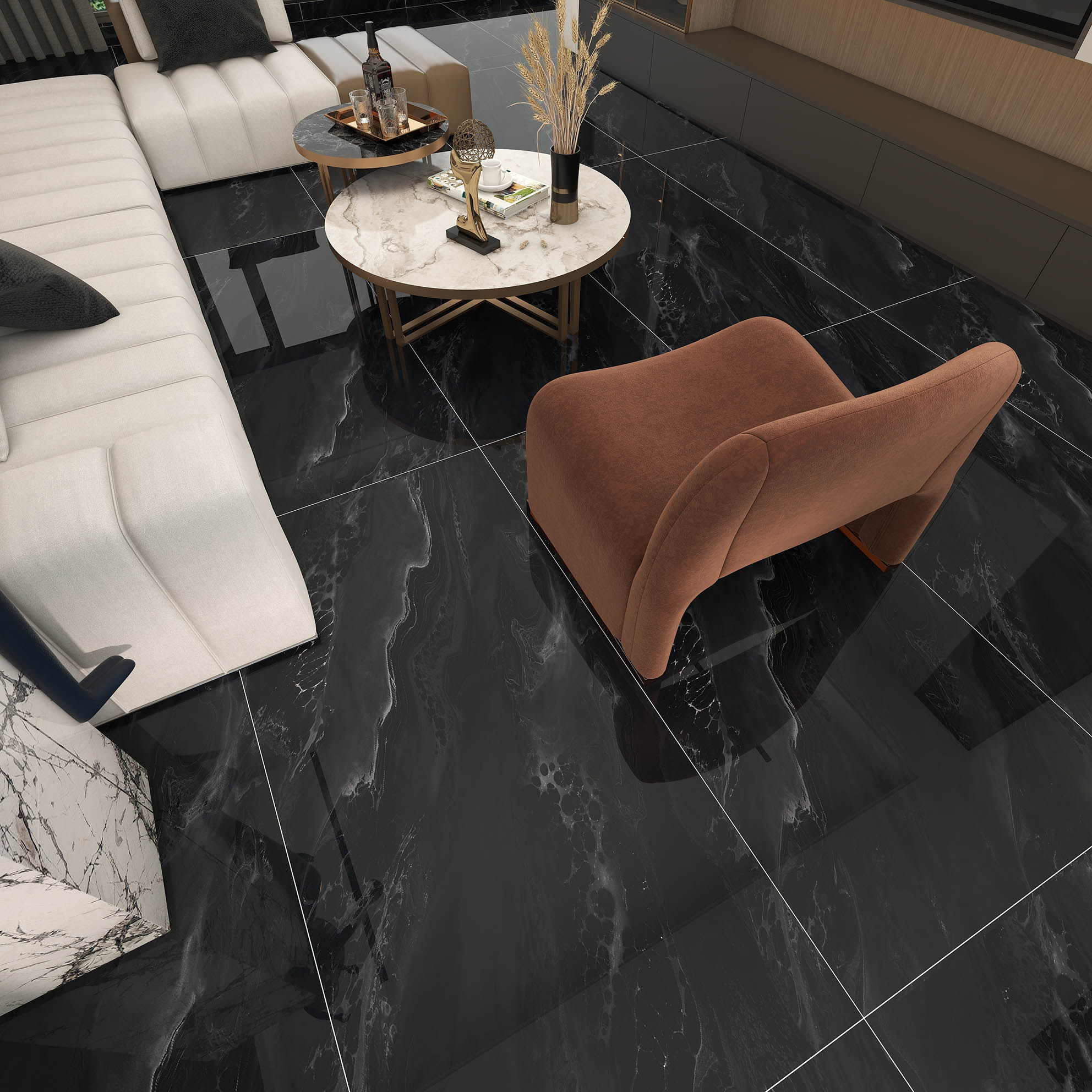 奢石瓷砖地砖750x1500客厅深色地砖亮面防滑地板砖大理石工程家装