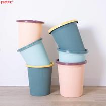 3 Loaded Plastic Trash Cans Kitchen Toilet Containing Barrel Office Wastebasket Nordic Collision Color Press Ring Trash Cans