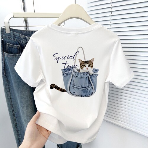 正肩卡通减龄印花短袖t恤女夏季爆款时尚百搭显瘦减龄小个子上衣 - 图2