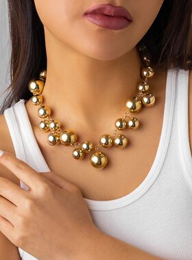 Exaggerated Acrylic CCB Big Ball Bead Chain Necklace for Wom