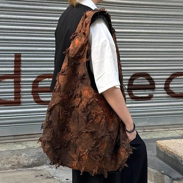 咩奇【橙色烟花】椭圆包原创流苏棉麻包扎染大容量单肩包斜挎包,淘宝优惠券,粉丝福利购,淘宝优惠卷