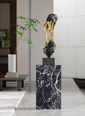 轻奢石来运转落地摆件客厅沙发边电视柜旁高级感样板间玄关装饰品