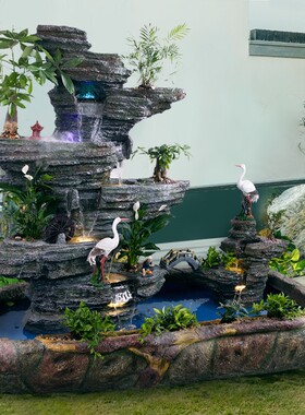 精选大型假山喷泉流水鱼池山水盆景加湿客厅阳台办公室内户外景观