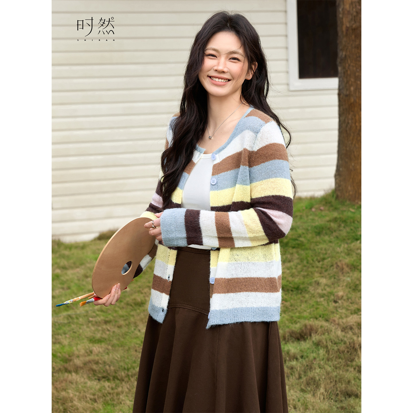 时然大码撞色条纹针织衫微胖女装春季新品圆领毛衣开衫韩系大码,淘宝优惠券,粉丝福利购,淘宝优惠卷