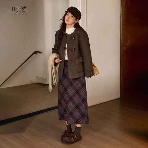 时然大码短款单面呢大衣微胖mm冬季新款显瘦大衣冬装外套韩系套装 - 图2