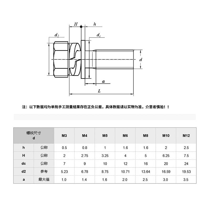 GB9074.17镀锌8.8级外六角三组合螺丝带平弹垫螺栓M4M5M6M8M10M12 - 图2