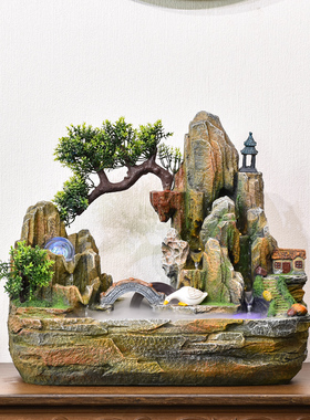 假山流水喷泉高端客厅玄关桌面室内招财时来运转摆件店铺开业礼物