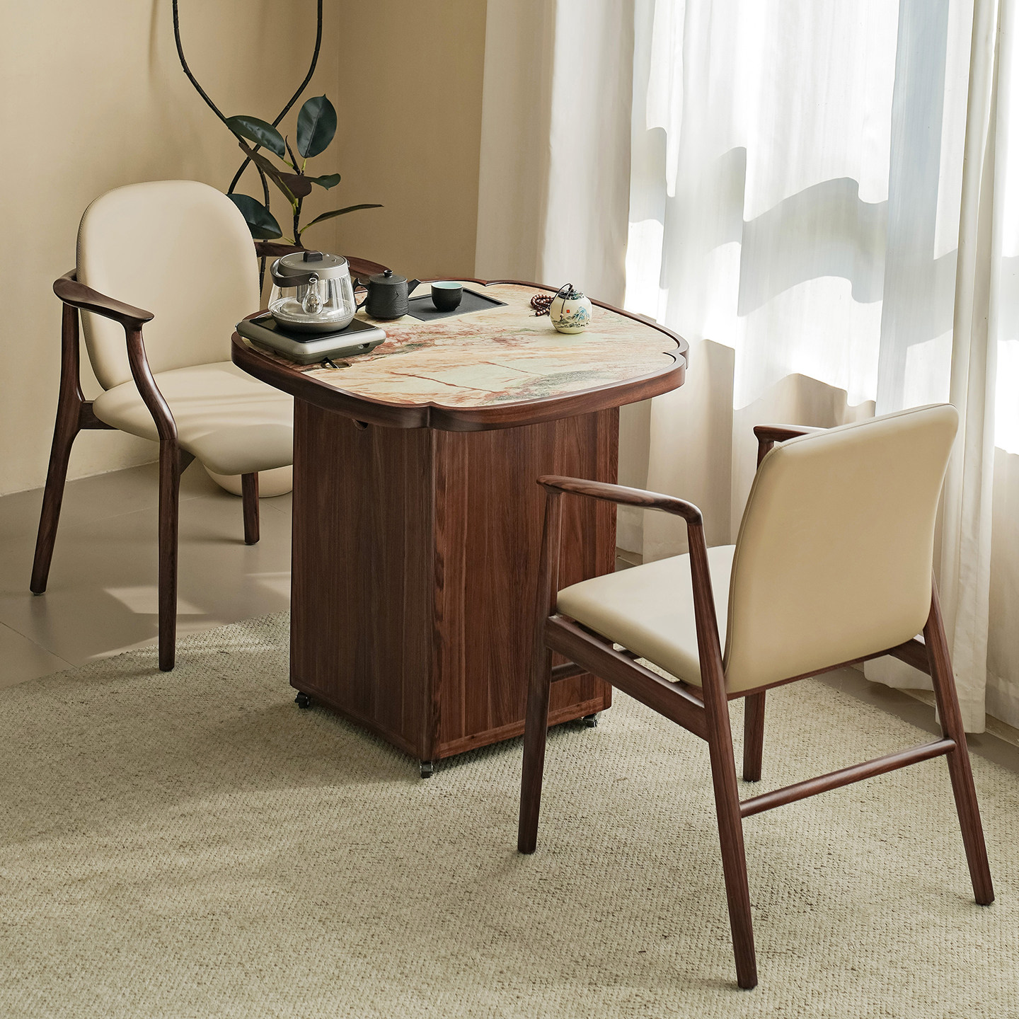 即品2025新款旋转可移动带轮茶台轻奢乌金木阳台书房小型家用茶桌,淘宝优惠券,粉丝福利购,淘宝优惠卷