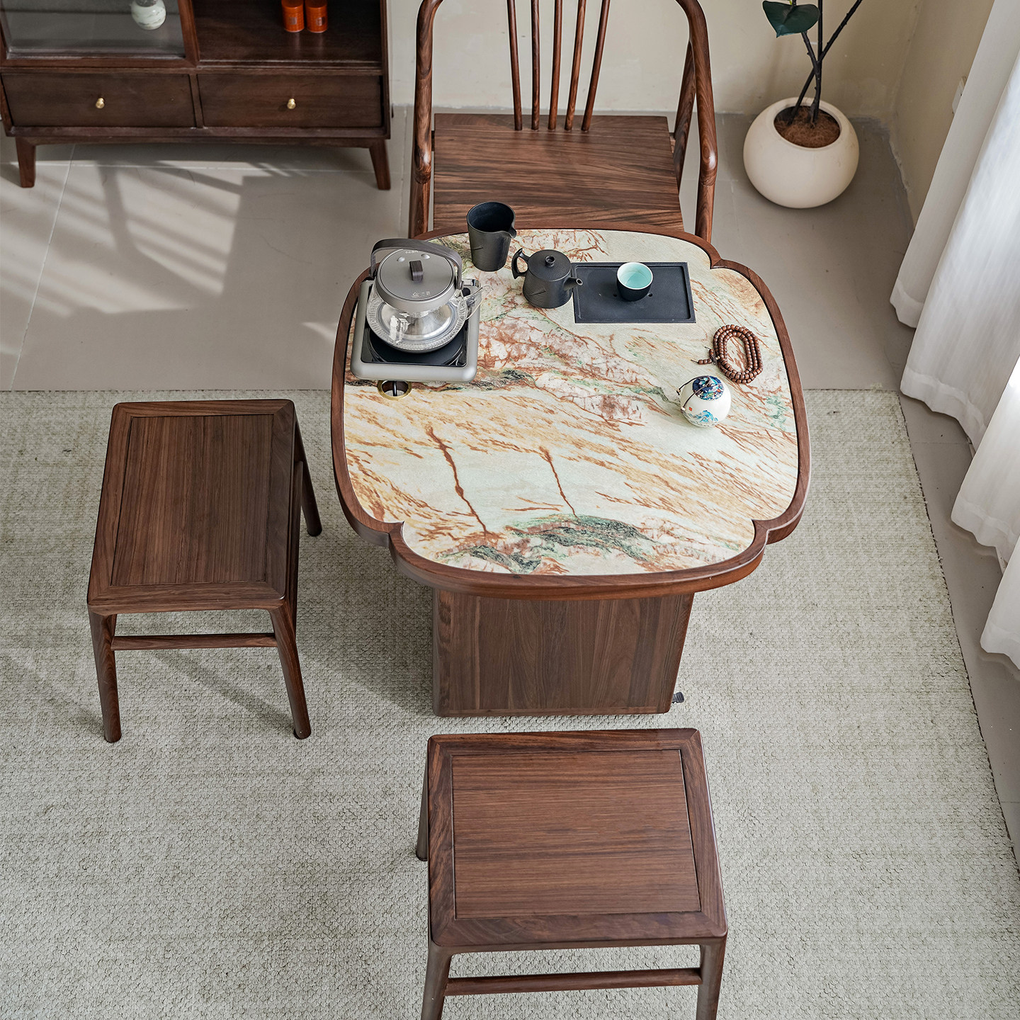 即品2025新款旋转可移动带轮茶台轻奢乌金木阳台书房小型家用茶桌,淘宝优惠券,粉丝福利购,淘宝优惠卷